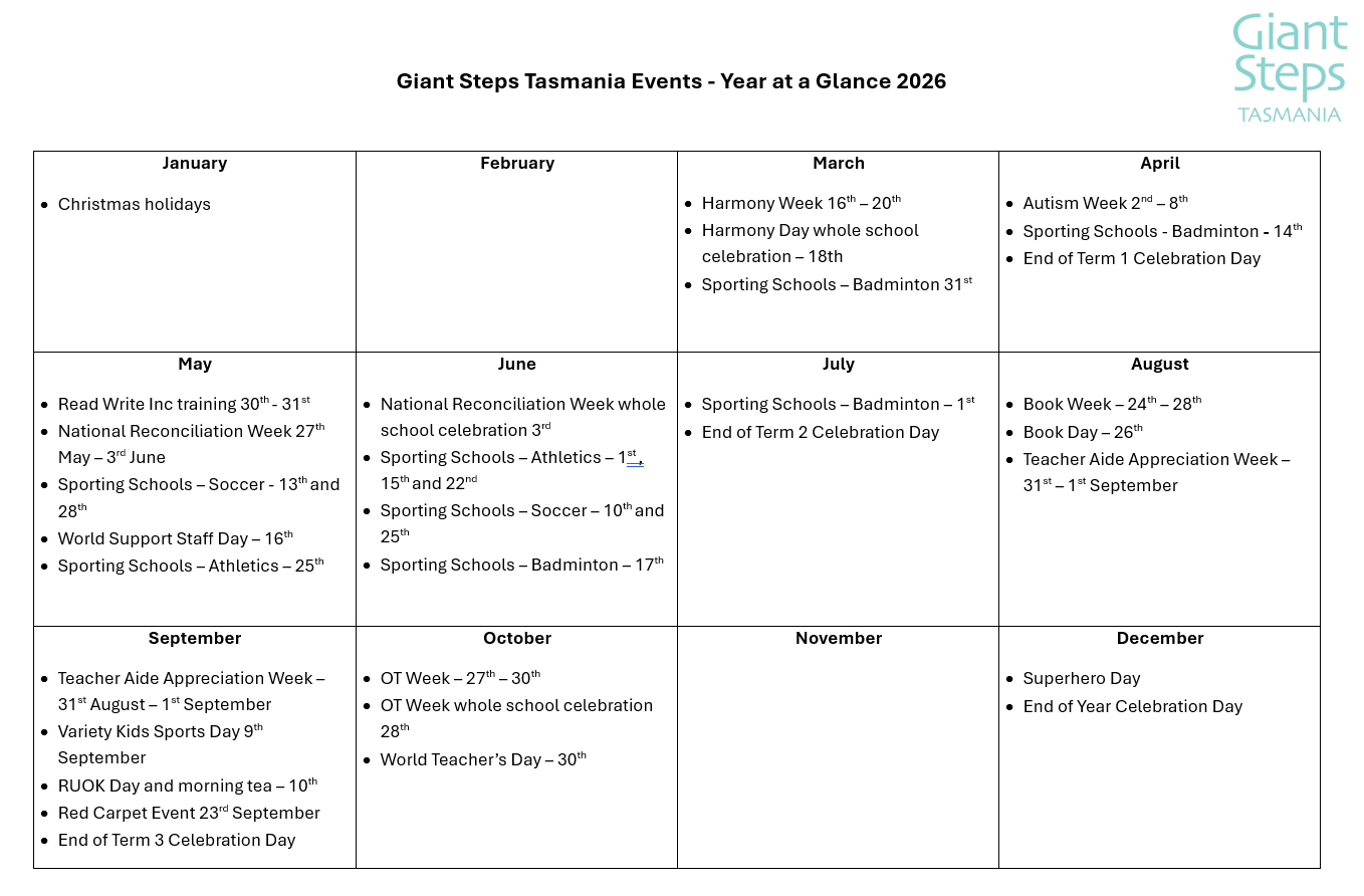 Year at a Glance Events